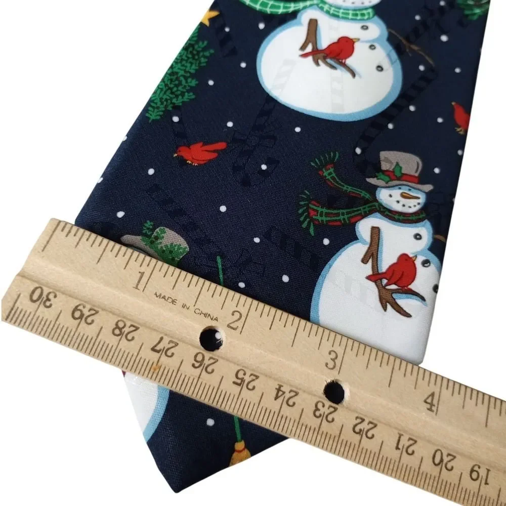 Special Ties Hallmark Mens Navy Blue Snowman Cardinal Christmas Holiday Necktie